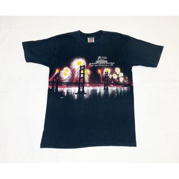 Vintage 1987 Golden Gate Bridge T-Shirt Large 50th Anniversary San Francisco AOP - Picture 1 of 8